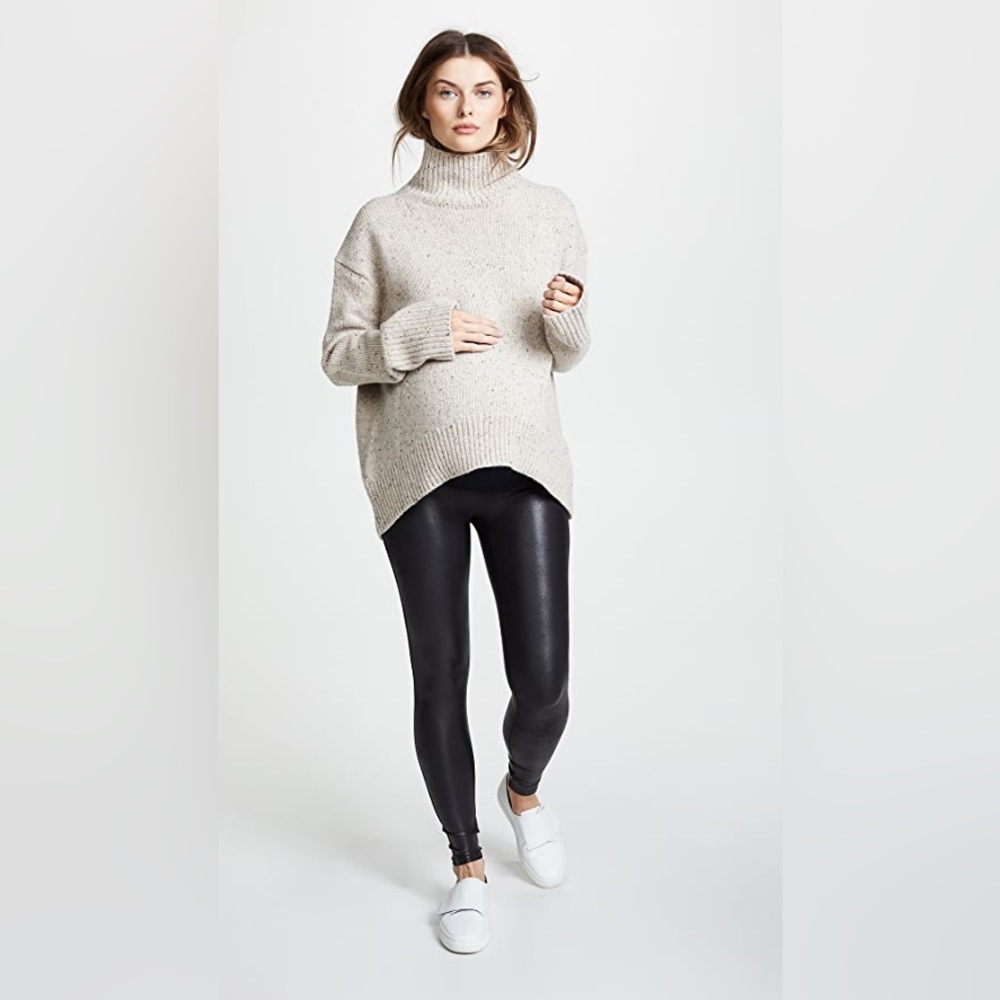 Spanx black maternity faux leather leggings size medium